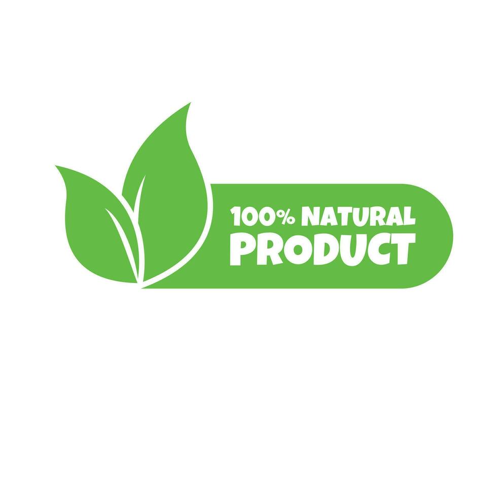 100 percent natural product stiker. Ecology icon. Stiker template for organic and eco friendly products with leaves. Vector illustration  isolated on white background