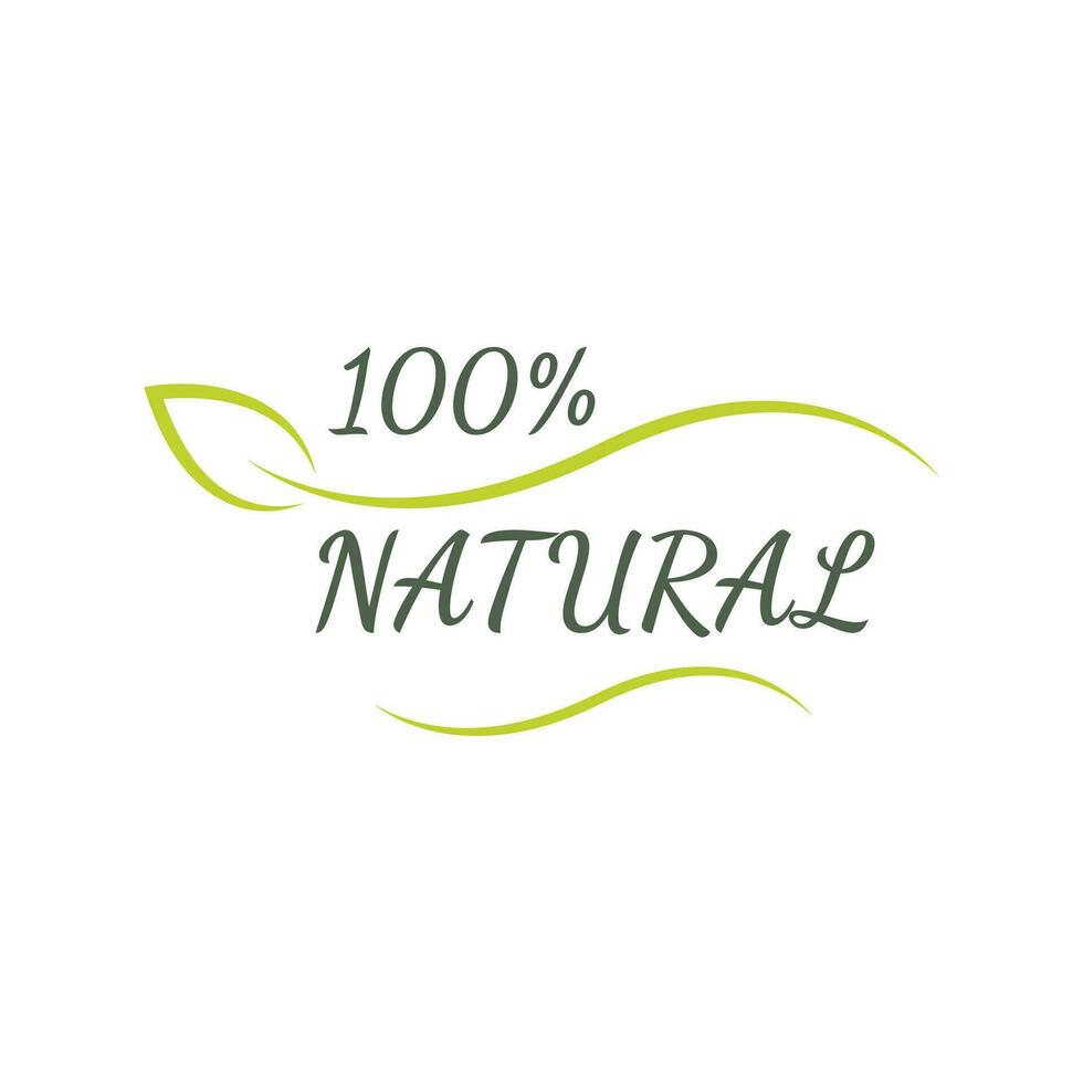 100 percent Natural sticker, label, badge and logo. Ecology icon. Logo template with green leaves for organic and eco friendly products. Vector illustration