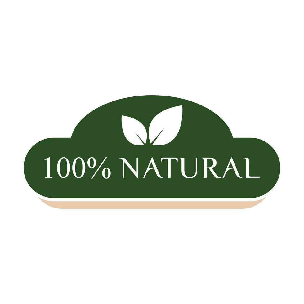 100 percent natural stiker, label, badge. Ecology icon. Stamp template for organic and eco friendly products with leaves. Vector illustration  isolated on white background