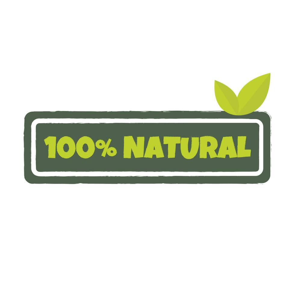 100 percent natural sticker, label, badge, logo. Vector stamp Natural product. Ecology icon. Logo template with leaves for organic and eco
