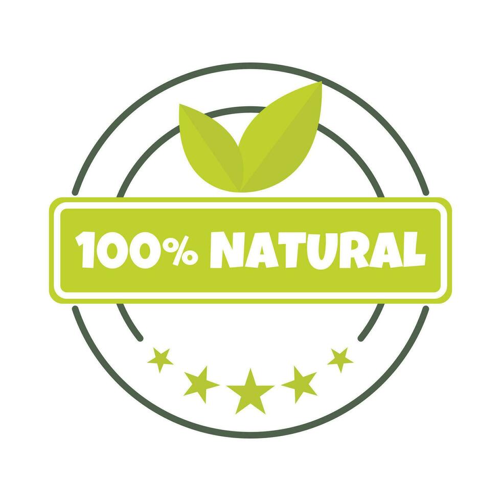 100 percent natural sticker, label, badge, logo. Vector stamp Natural product. Ecology icon. Logo template with leaves for organic and eco