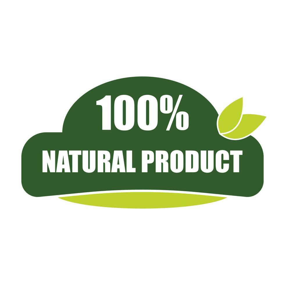 100 percent natural product stiker, label, badge. Ecology icon. Stamp template for organic and eco friendly products with leaves. Vector illustration  isolated on white background