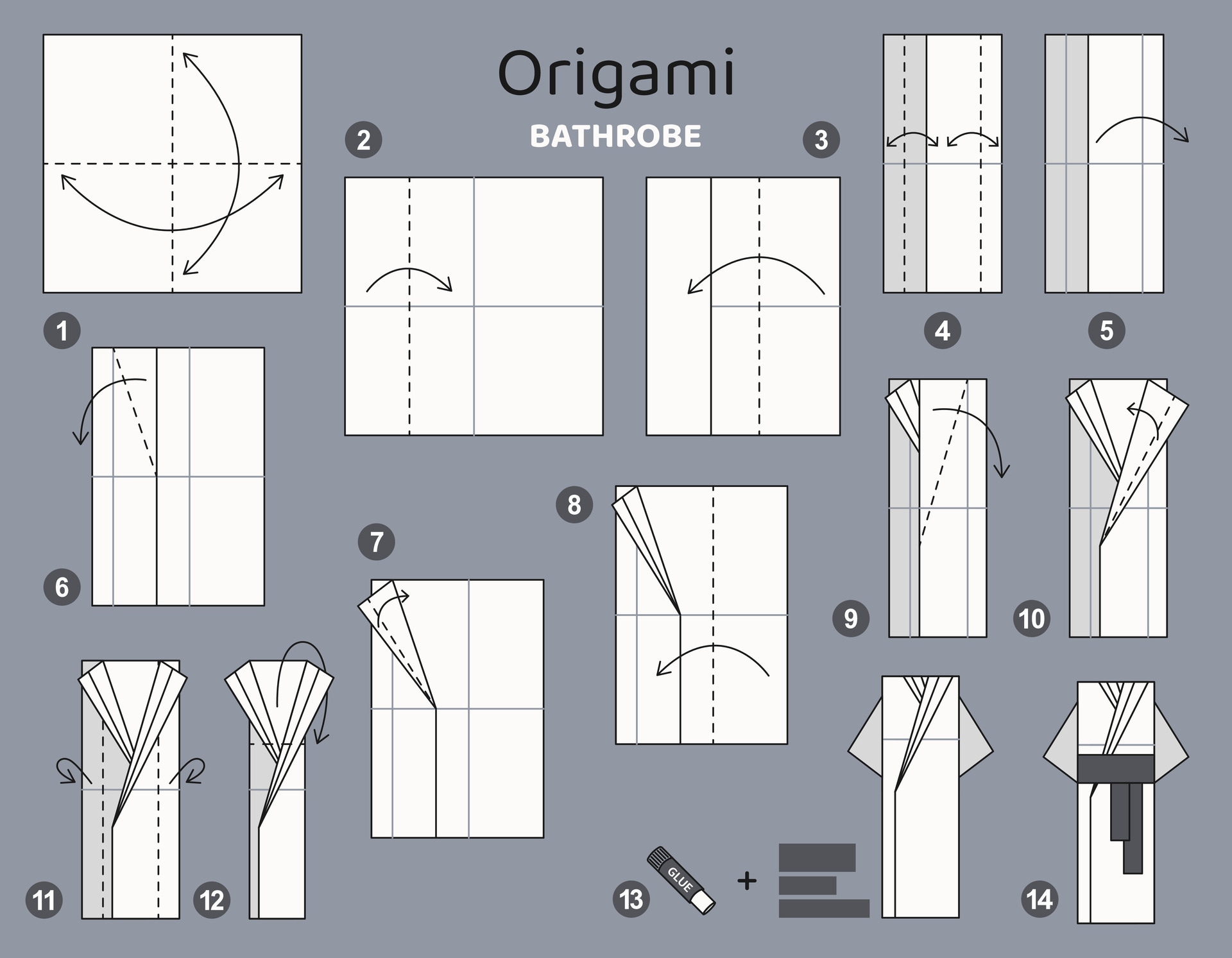 Bathrobe origami scheme tutorial moving model. Origami for kids