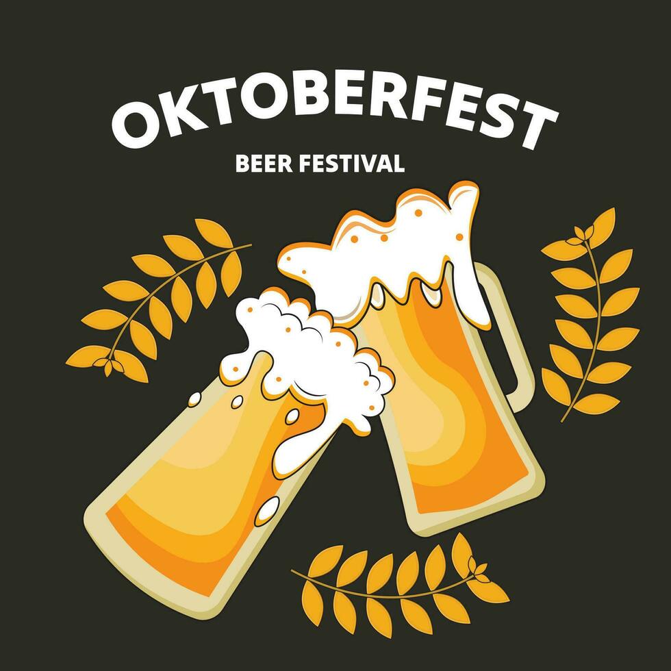 Vector flat illustration for oktoberfest beer festival celebration, Oktoberfest post template