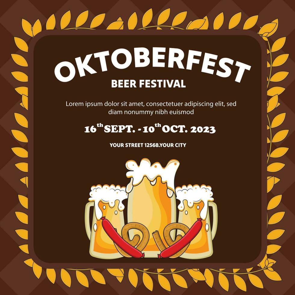 Vector flat illustration for oktoberfest beer festival celebration, Oktoberfest post template