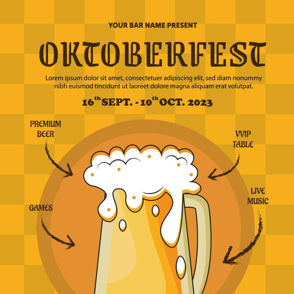 Vector flat illustration for oktoberfest beer festival celebration, Oktoberfest post template