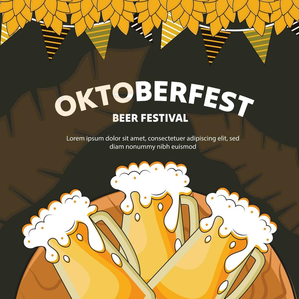 Vector flat illustration for oktoberfest beer festival celebration, Oktoberfest post template