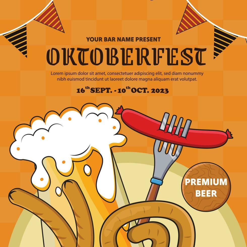 Vector flat illustration for oktoberfest beer festival celebration, Oktoberfest post template