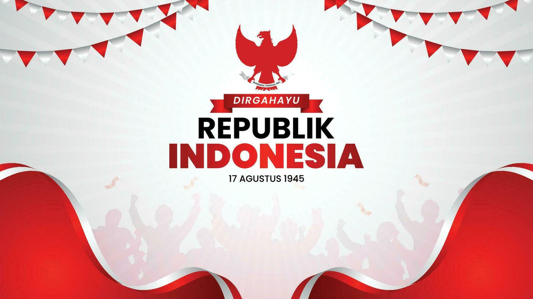 Indonesian independence day background. Red White Ribbon Flag Border Frame.  indonesia flag background concept for indonesia independence day illustration vector