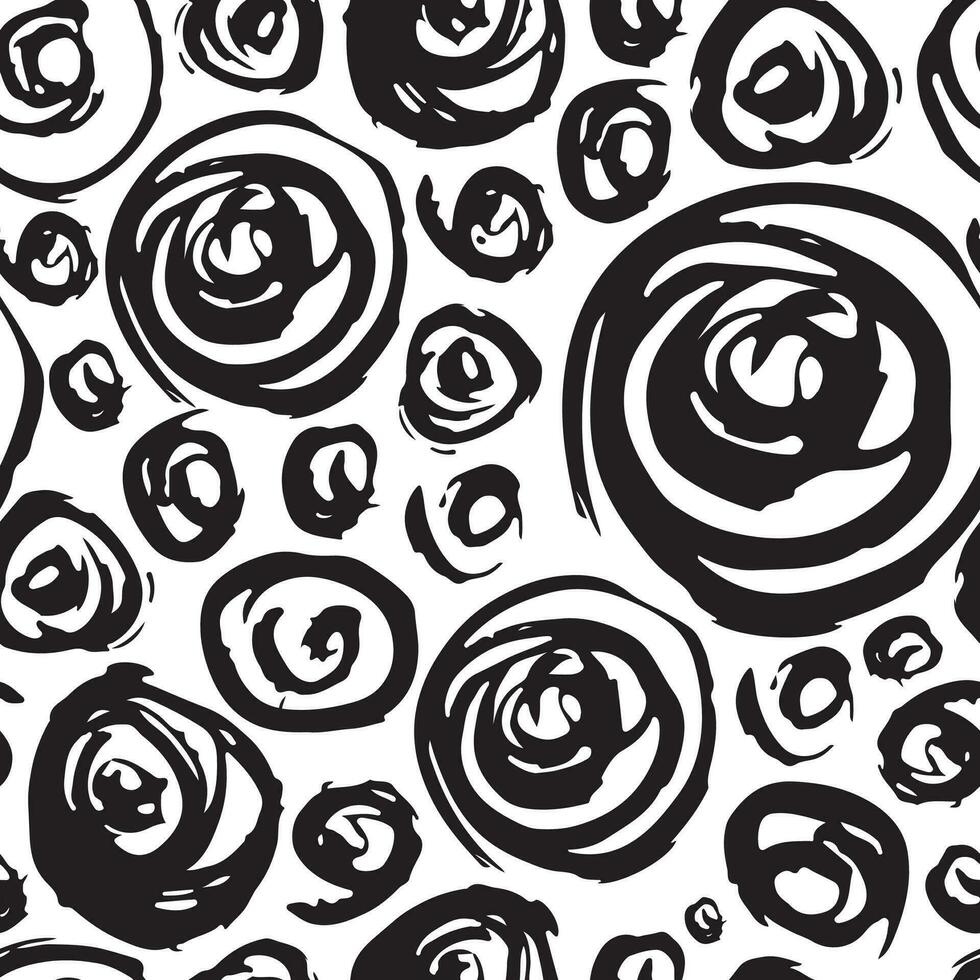 Vector seamless pattern with abstract hand-drawn elements. Black ink on white. Wallpaper, background, paper or textile print