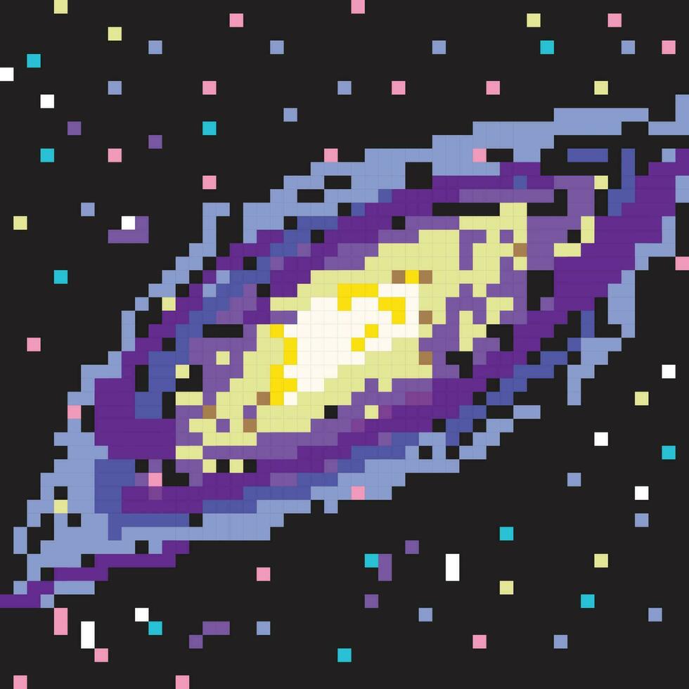 Square vector illustration of a galaxy in pixel art style