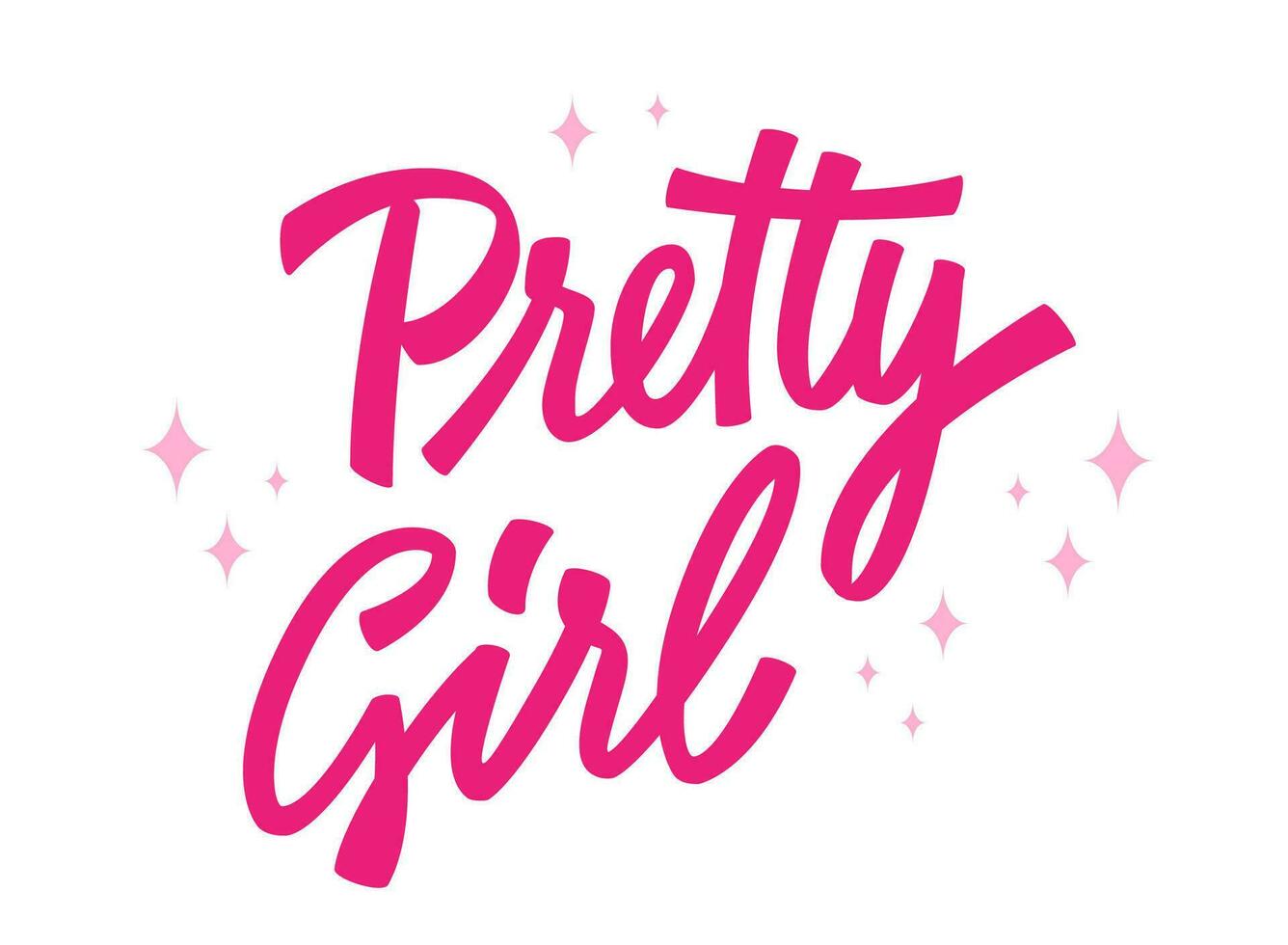 Trendy pink doll themed lettering word - Pretty girl. Isolated hand drawn typography illustration in modern script calligraphy style. Fashion themed design element for fashion, web, print vector