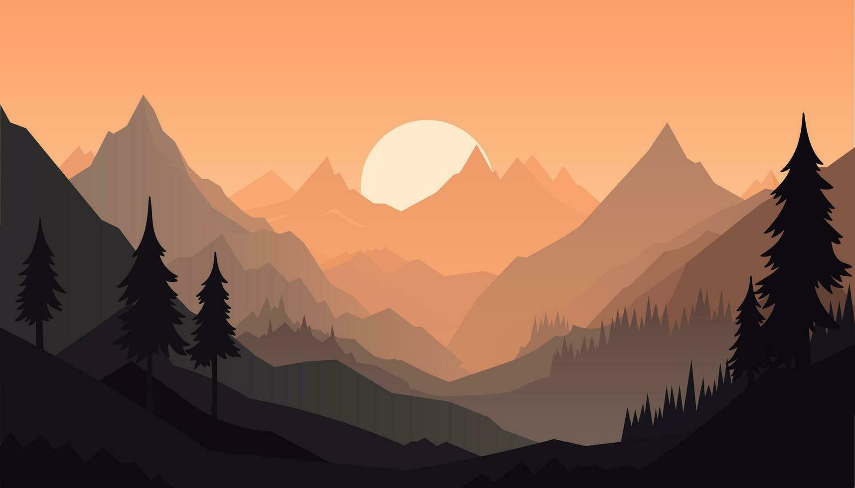 Flat minimalistic design. Panorama of a mountain landscape. Easy to change colors. vector