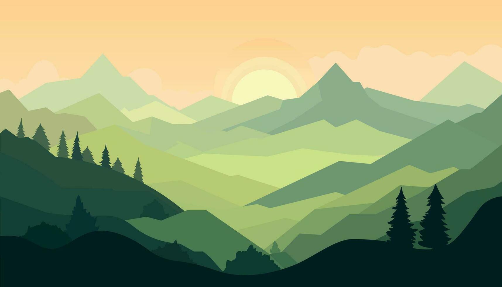 Flat minimalistic design. Panorama of a mountain landscape. Easy to change colors. vector