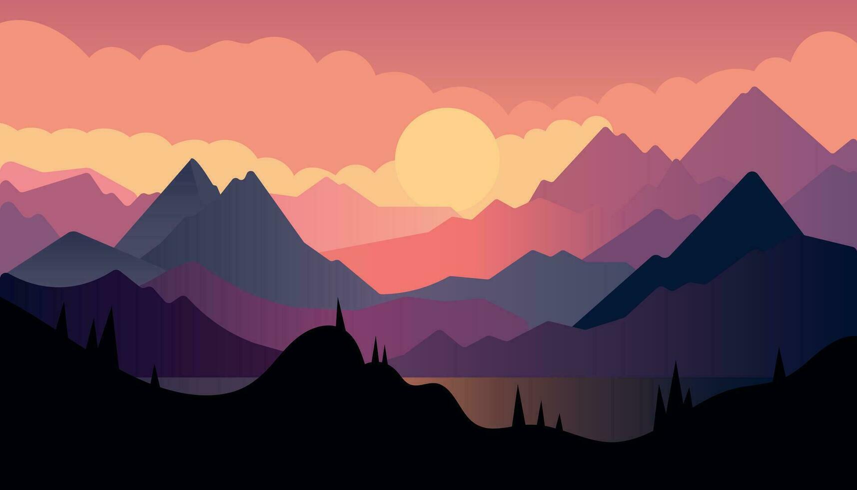 Flat minimalistic design. Panorama of a mountain landscape. Easy to change colors. vector