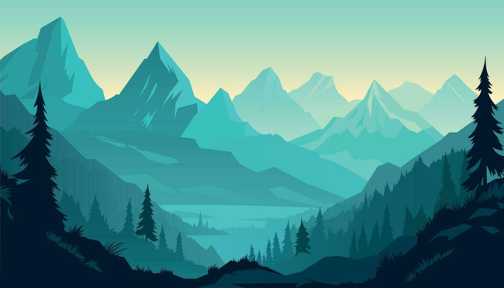 Flat minimalistic design. Panorama of a mountain landscape. Easy to change colors. vector