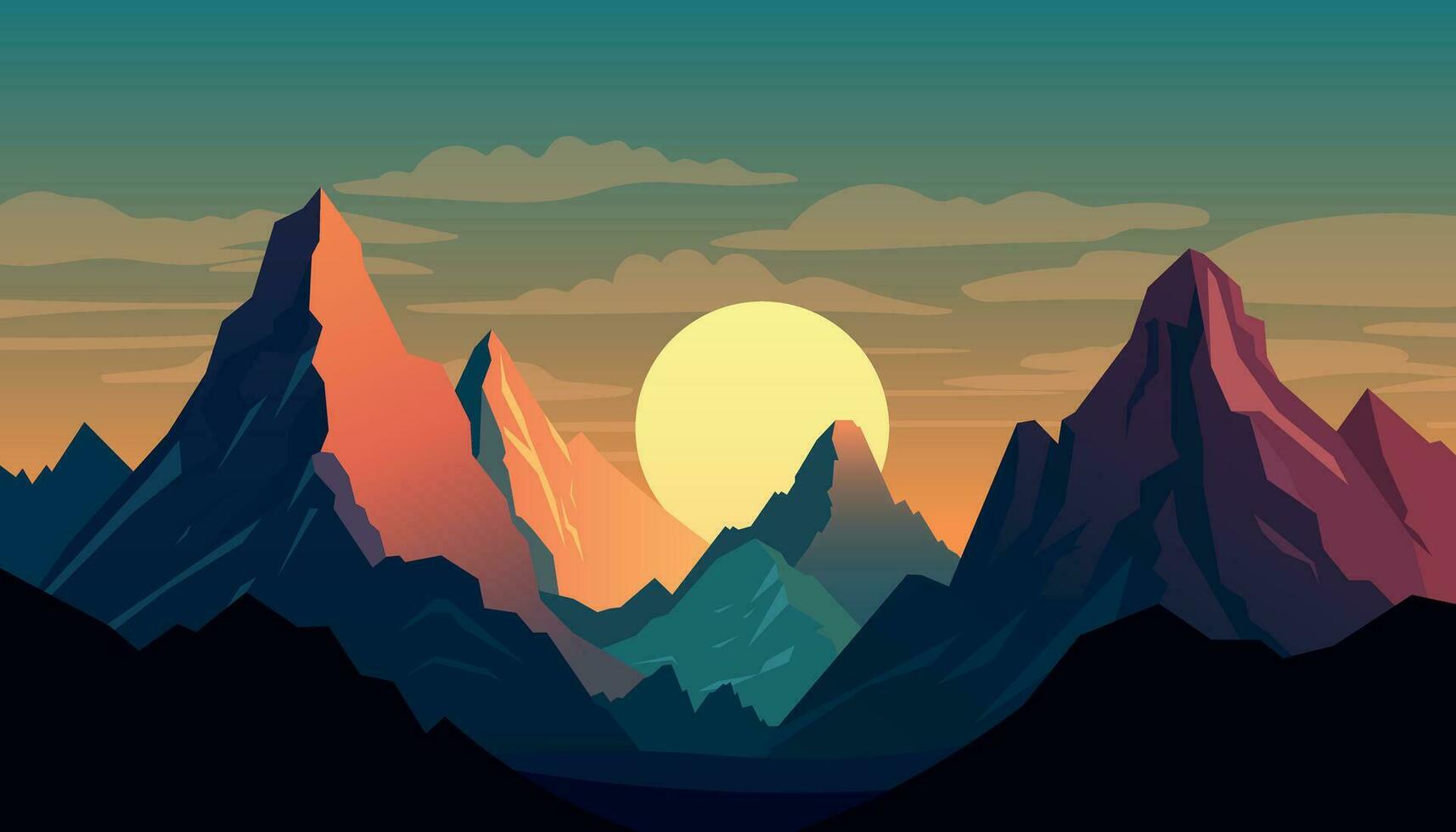 Flat minimalistic design. Panorama of a mountain landscape. Easy to change colors. vector