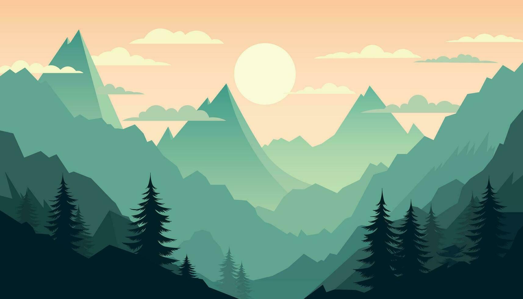 plano minimalista diseño. panorama de un montaña paisaje. fácil a cambio colores. vector