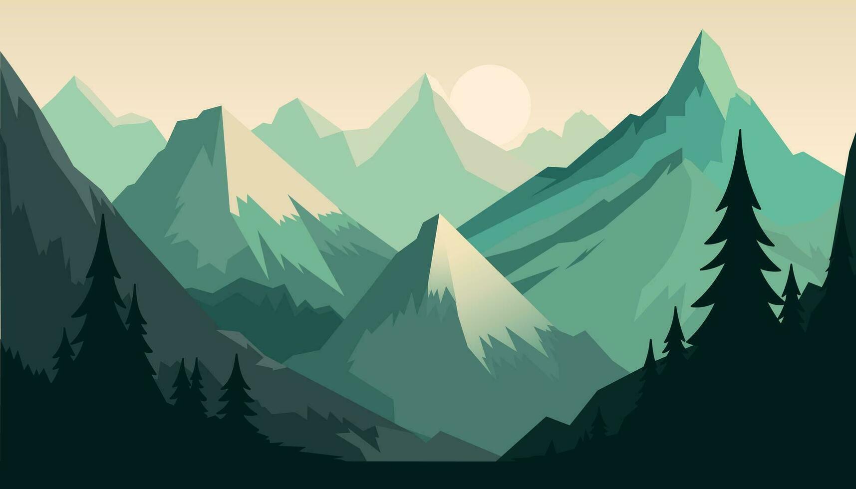 Flat minimalistic design. Panorama of a mountain landscape. Easy to change colors. vector