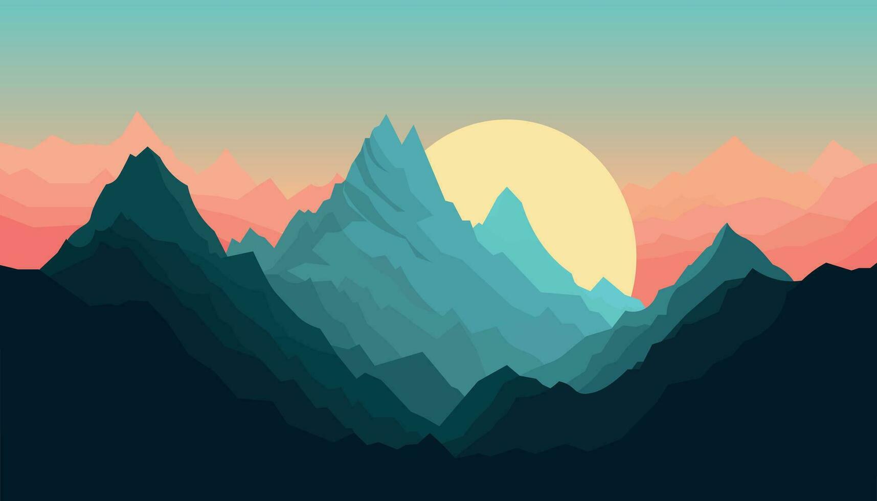 Flat minimalistic design. Panorama of a mountain landscape. Easy to change colors. vector