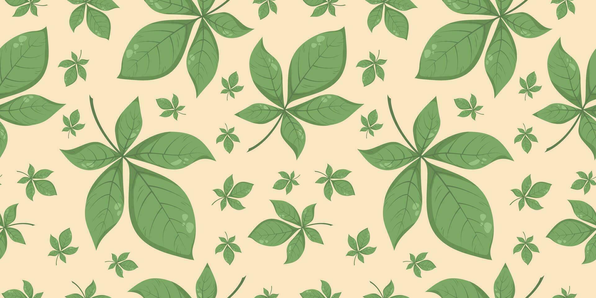 Seamless pattern with autumn fall green leaves of chestnut tree. Perfect for wallpaper, wrapping paper, web sites, background, social media, blog and greeting cards. vector