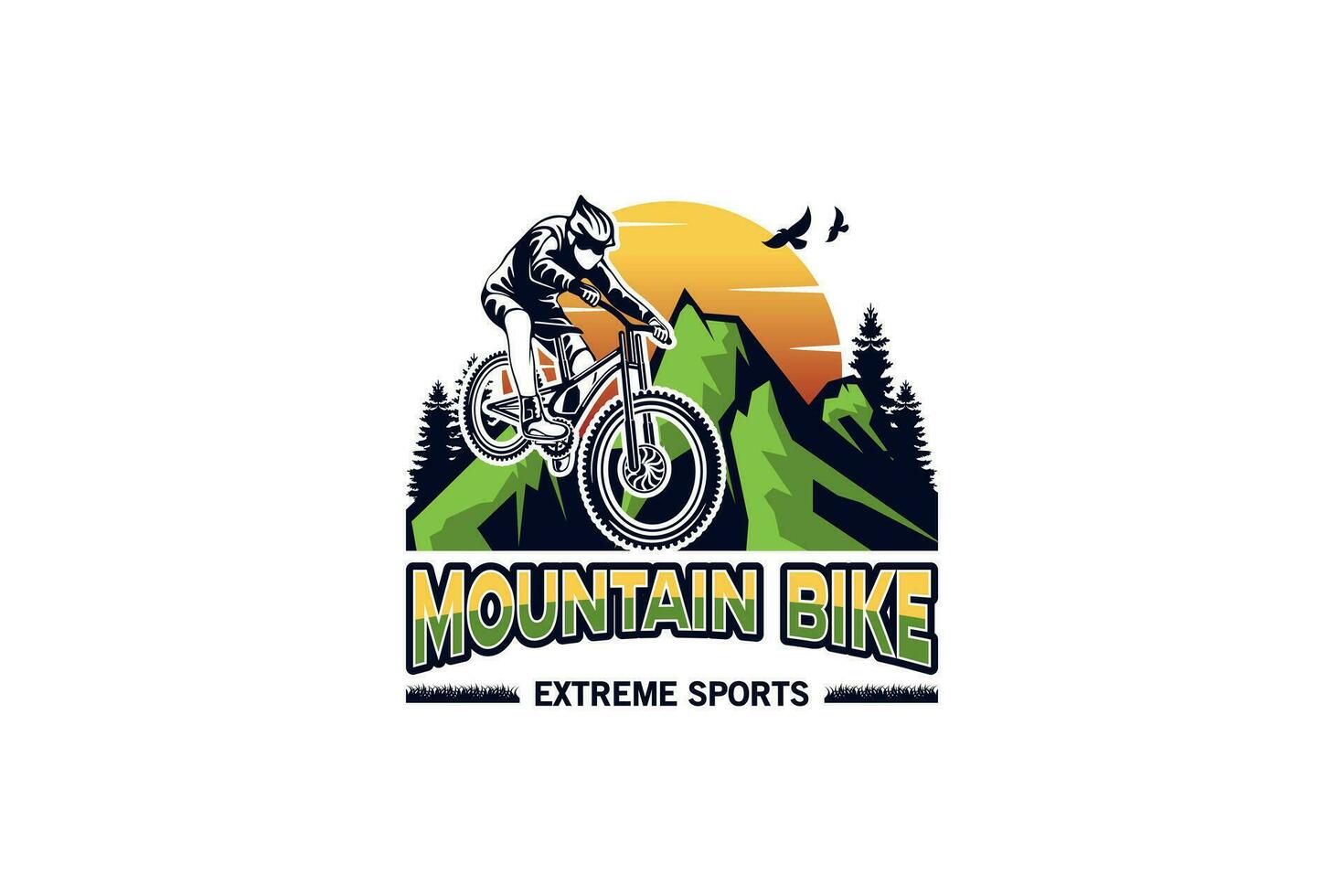 Mountain bike logo, freestyle mountain bike adventure sport logo design template vector