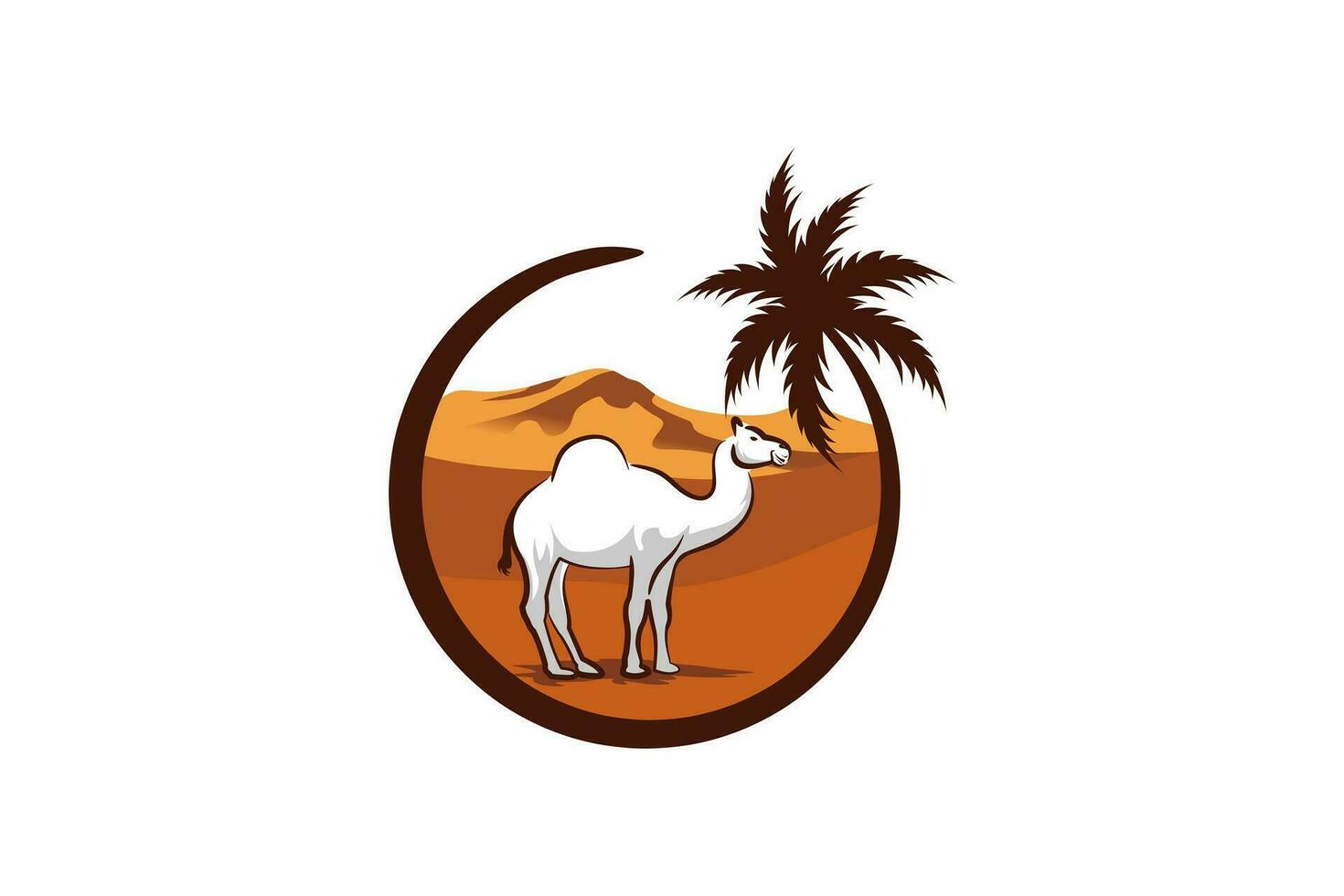 Camel logo design with hand drawn desert background vector