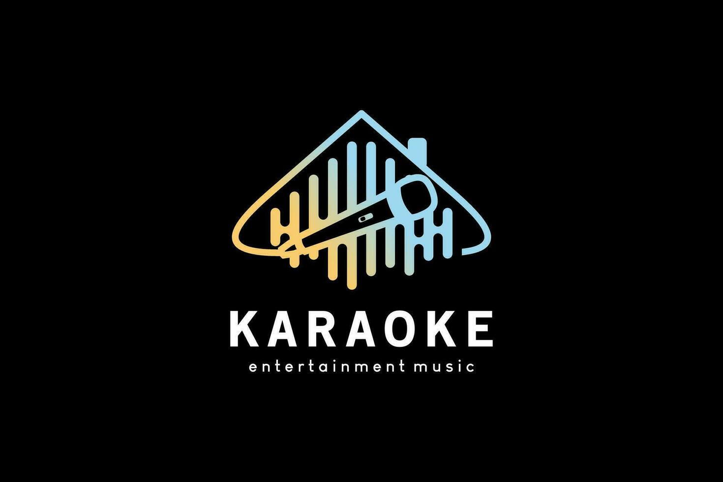 Music karaoke logo design, abstract microphone icon vector illustration music house shape
