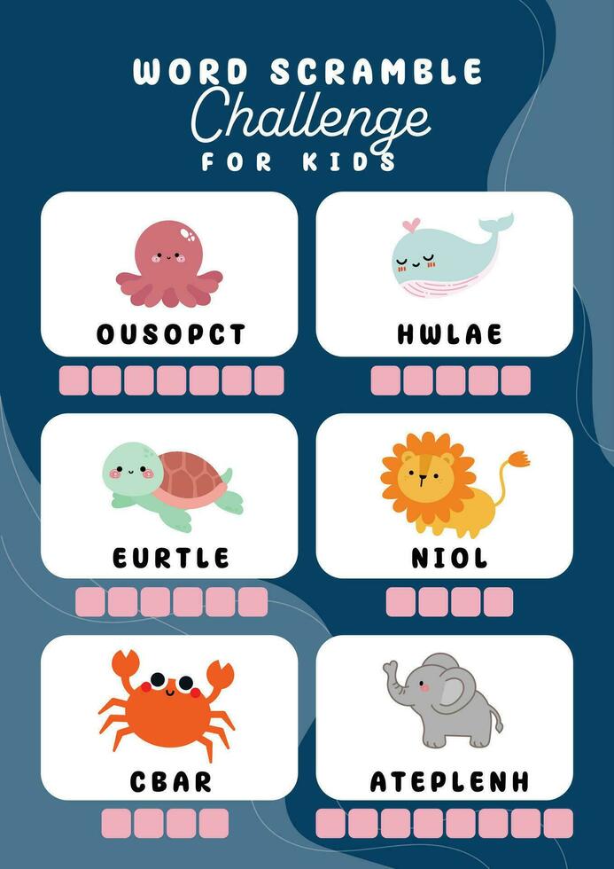 flat design vector word scramble challenge for kids printable activity worksheet