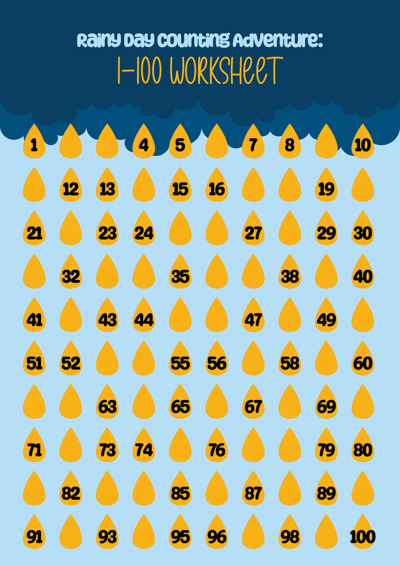 Flat design vector kids counting one to one hundred printable for kids