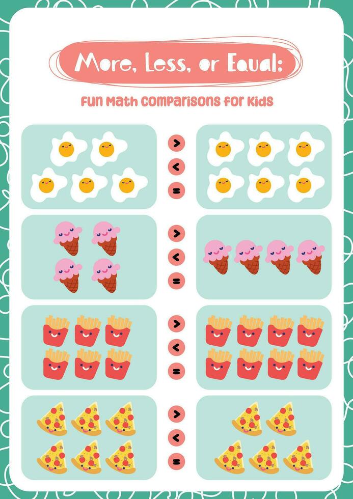 fun design vector more less or equal math mathematics counting worksheet printable for kids activity