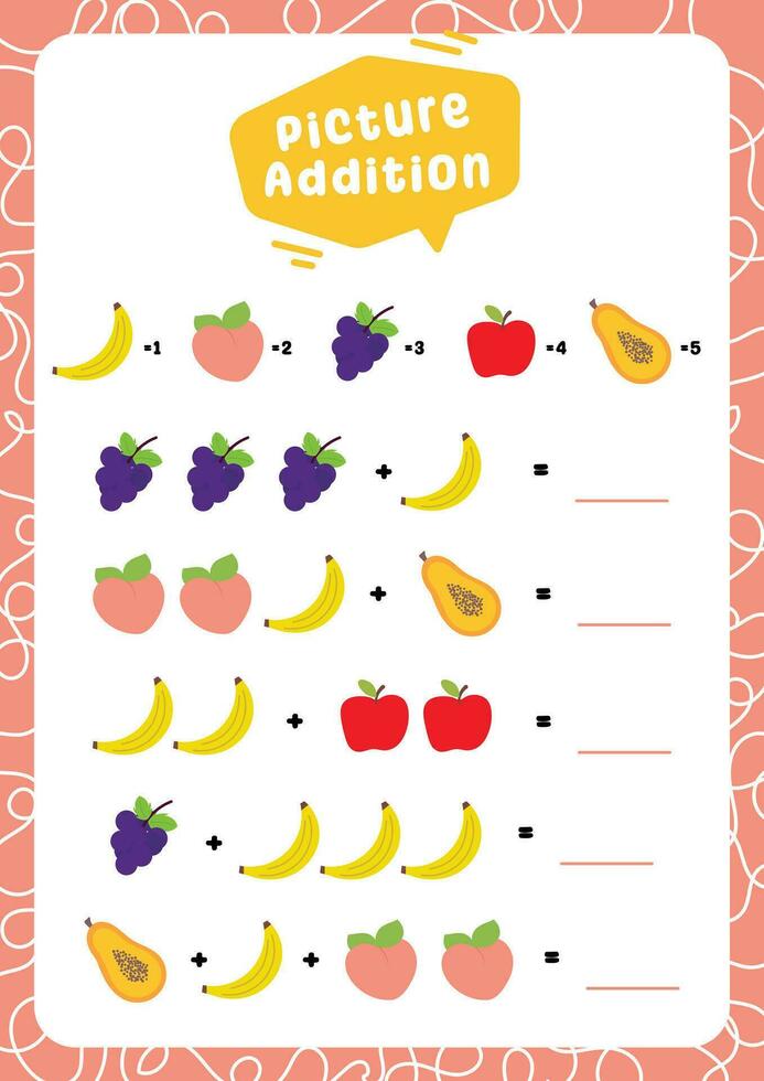 flat design vector picture addiction mathematics counting for kids activity printable