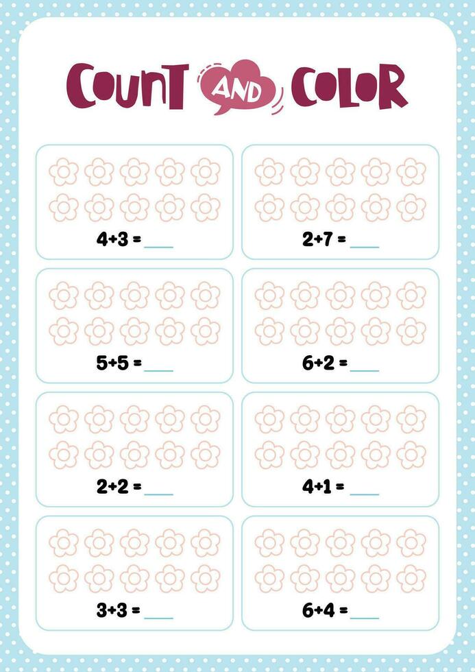 flat design vector count and color for kids activity printable
