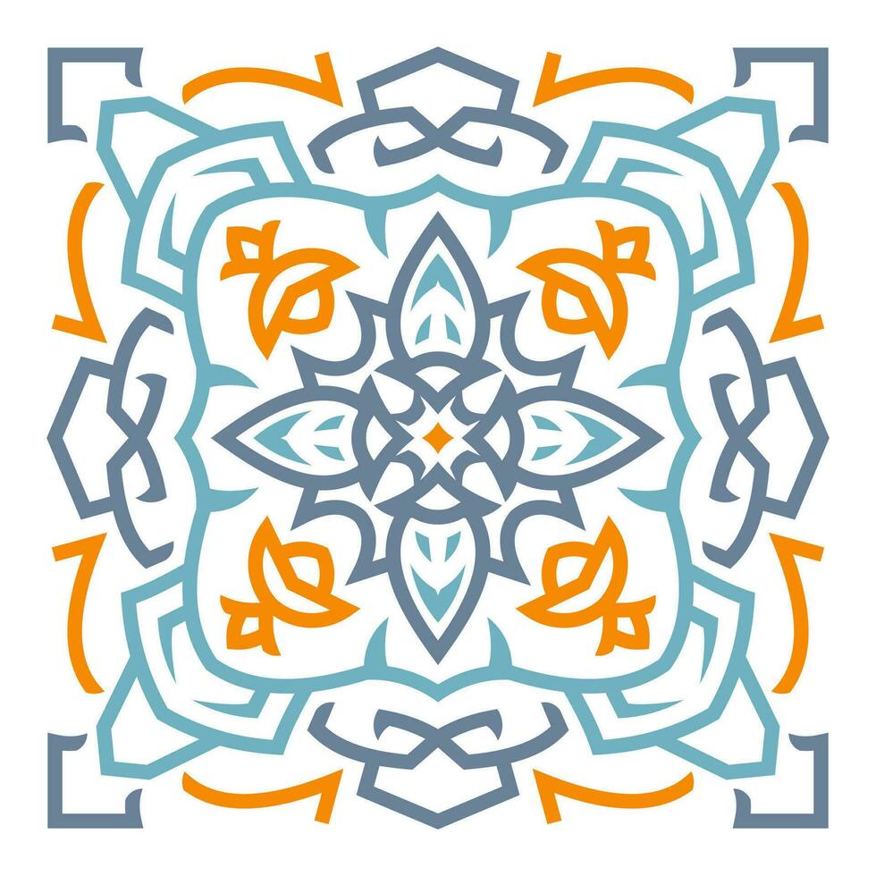 mandala céltico ornamento loseta antecedentes modelo con azul y naranja color vector