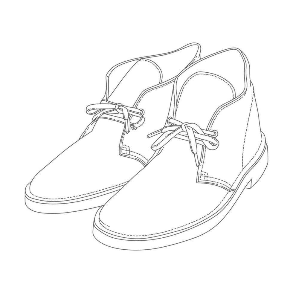 Pair of vintage leather boot-shoe background and coloring page illustration with an outline vector
