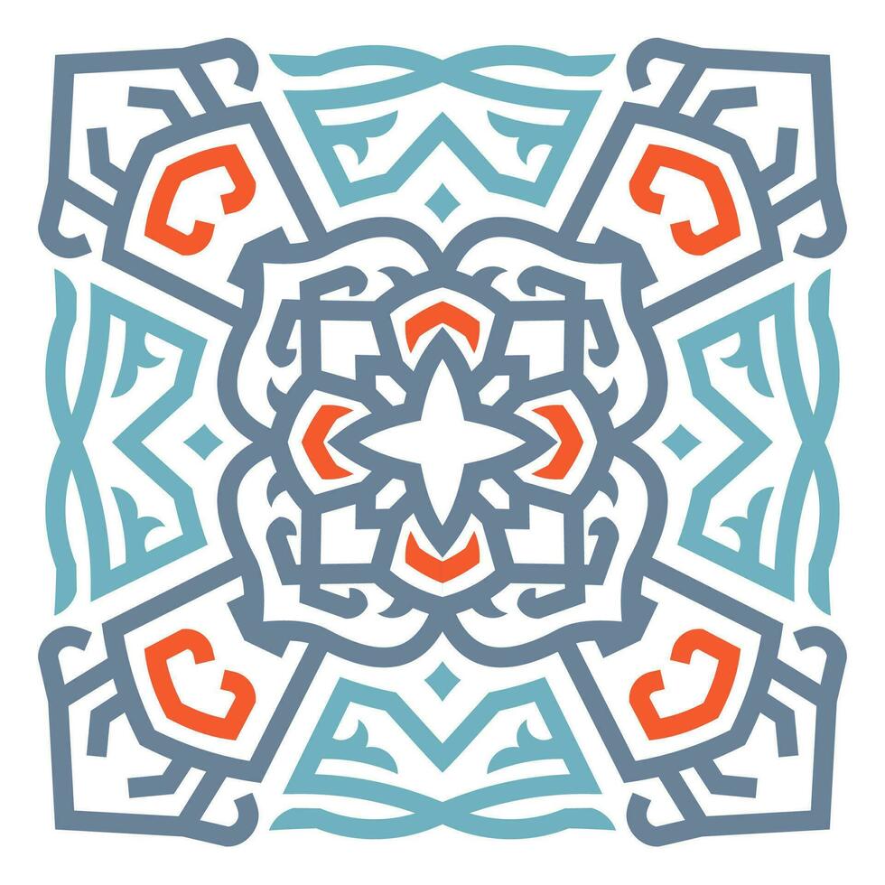 Celtic ornament tile background pattern with red, orange and green color vector