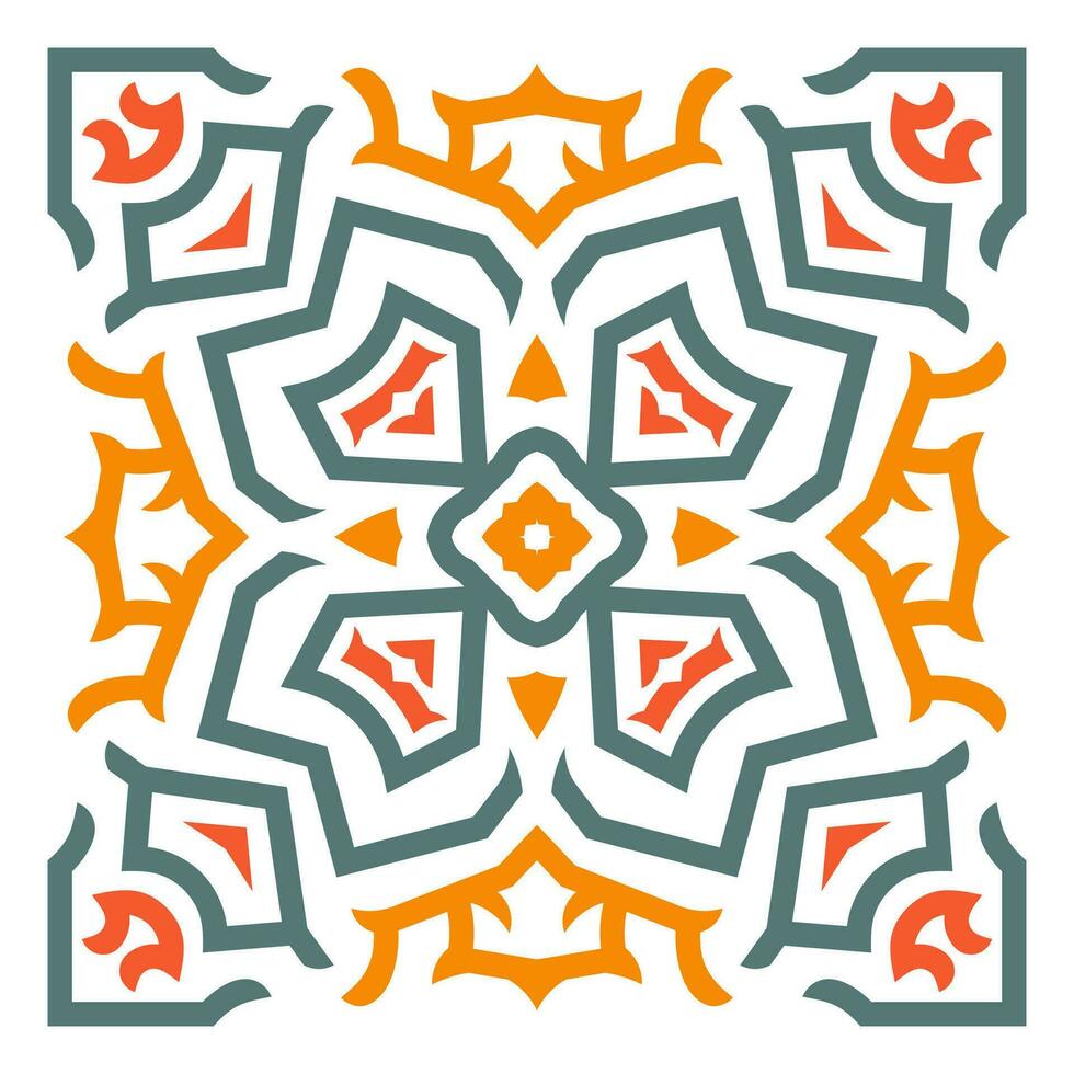Celtic ornament tile background pattern with red, orange and green color vector