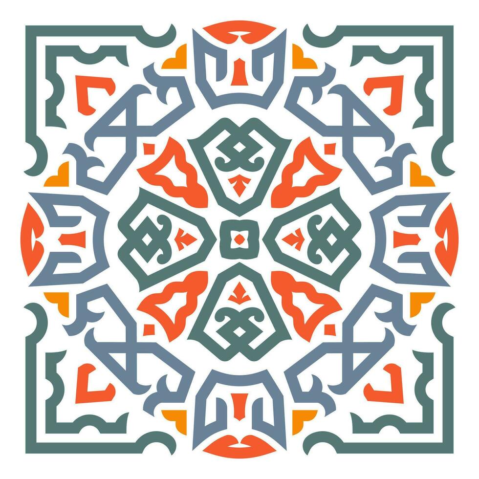 Celtic ornament tile background pattern with red, blue, orange and green color vector