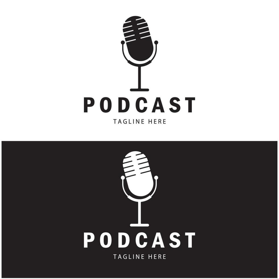 podcast logo with microphone and earphone audio, radio waves. for studio, talk show, chat, information sharing, interview, multimedia and web. vector