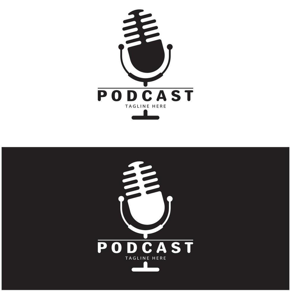 podcast logo with microphone and earphone audio, radio waves. for studio, talk show, chat, information sharing, interview, multimedia and web. vector