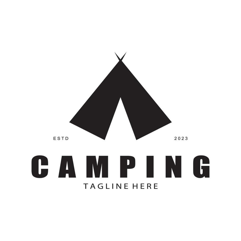 vintage and retro tent logo, camping. With tent, tree and bonfire sign. adventurers, scouts, climbers, camping equipment center vector