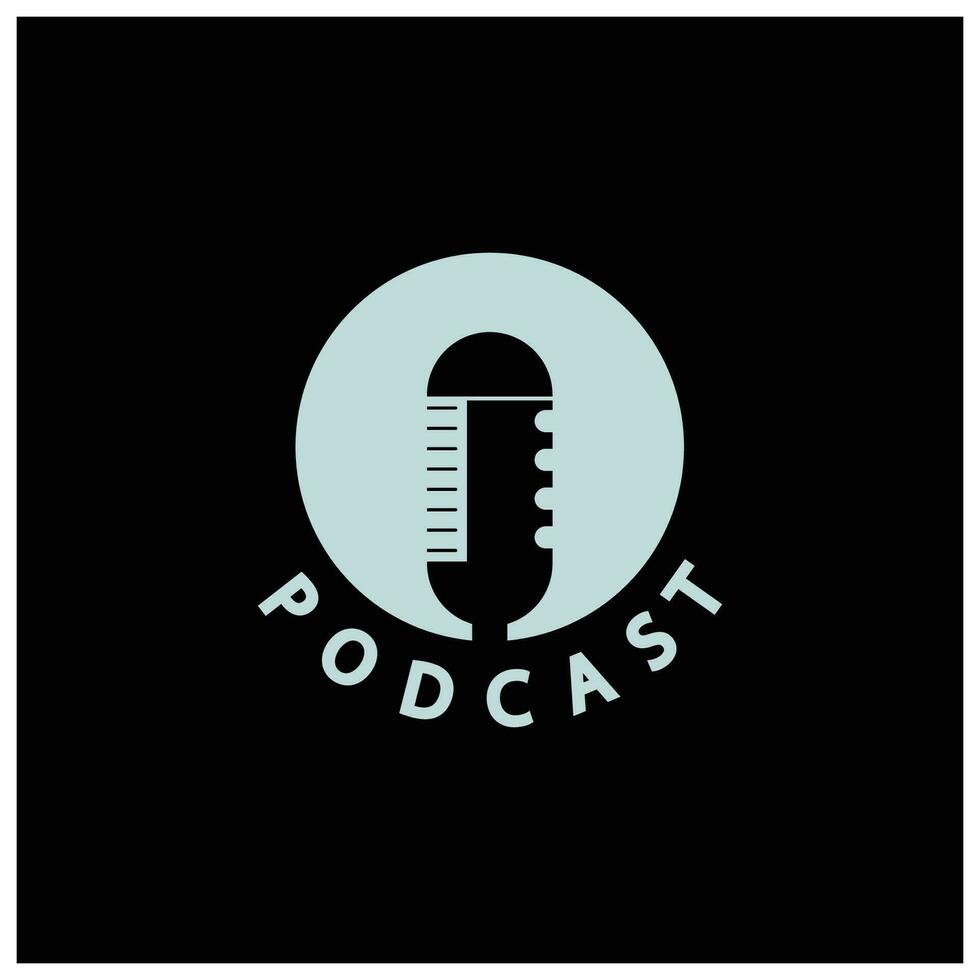 podcast logo with microphone and earphone audio, radio waves. for studio, talk show, chat, information sharing, interview, multimedia and web. vector
