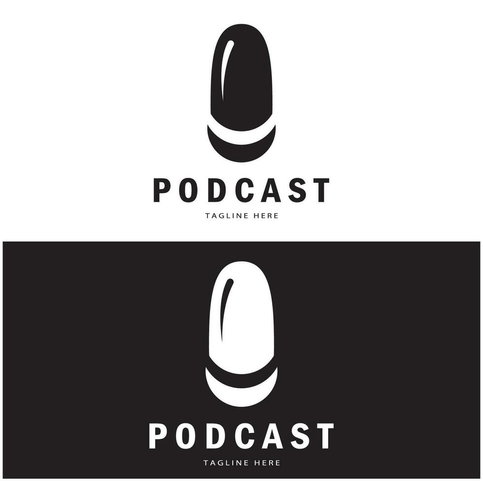 podcast logo with microphone and earphone audio, radio waves. for studio, talk show, chat, information sharing, interview, multimedia and web. vector