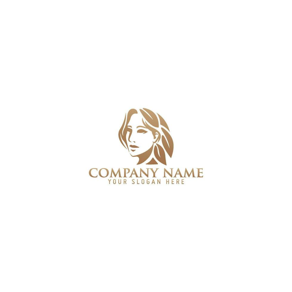Woman Female Face and Leaves for Beauty Spa Cosmetic Salon and natural Skin care Business Logo Concept Design vector