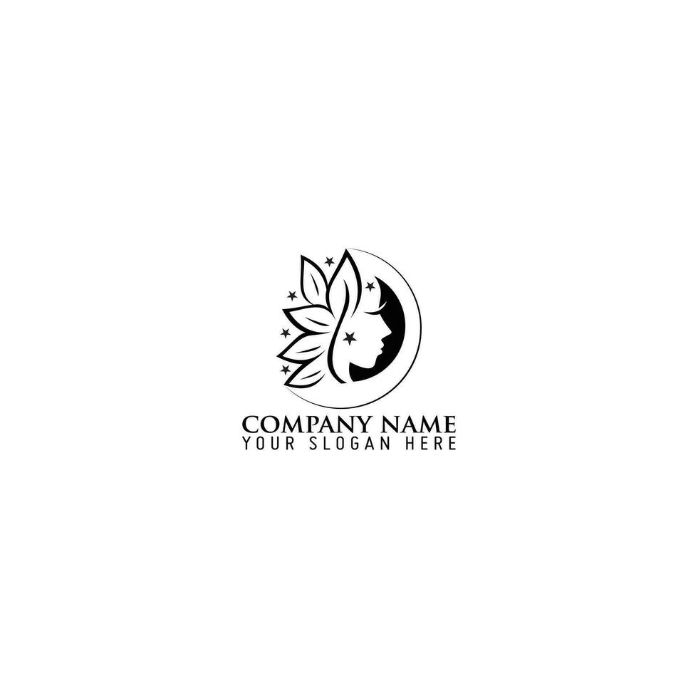 Woman Female Face and Leaves for Beauty Spa Cosmetic Salon and natural Skin care Business Logo Concept Design vector