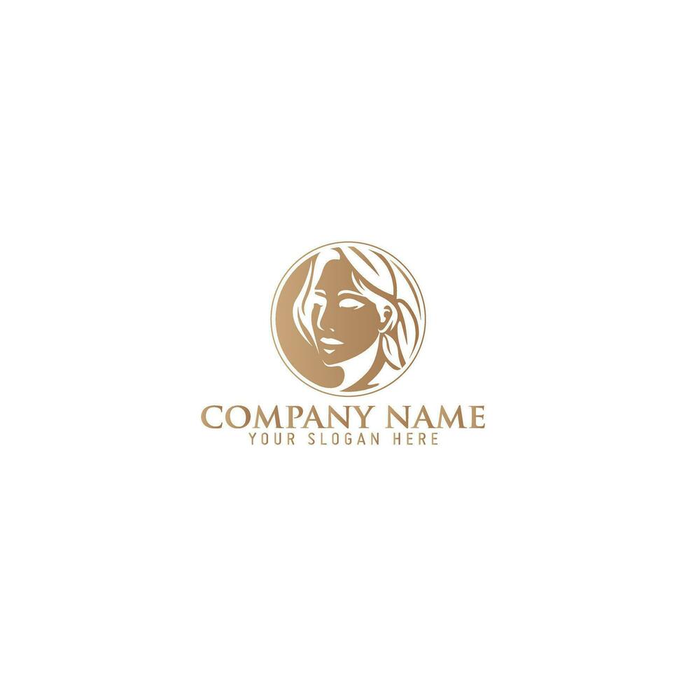 Woman Female Face and Leaves for Beauty Spa Cosmetic Salon and natural Skin care Business Logo Concept Design vector