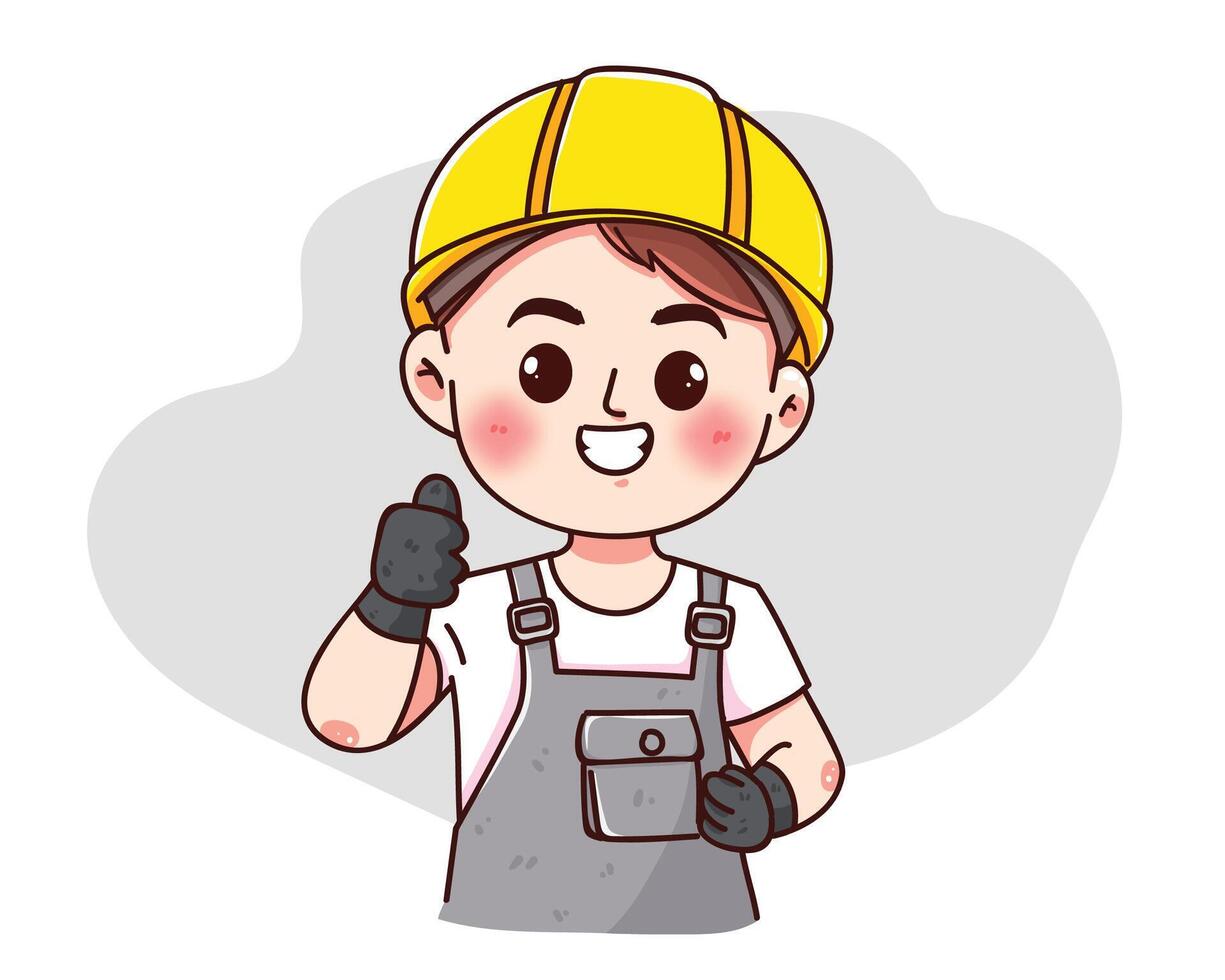 Professional worker safety machine engineer character cartoon hand drawn cartoon art illustration vector