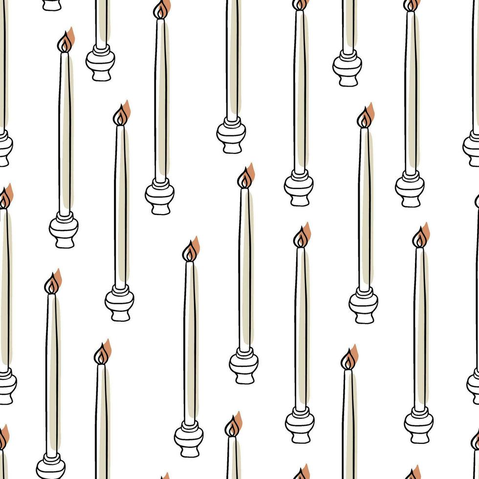 Seamless pattern Doodle baptism. Church candle. Wax. Candle for health. Christian candle vector