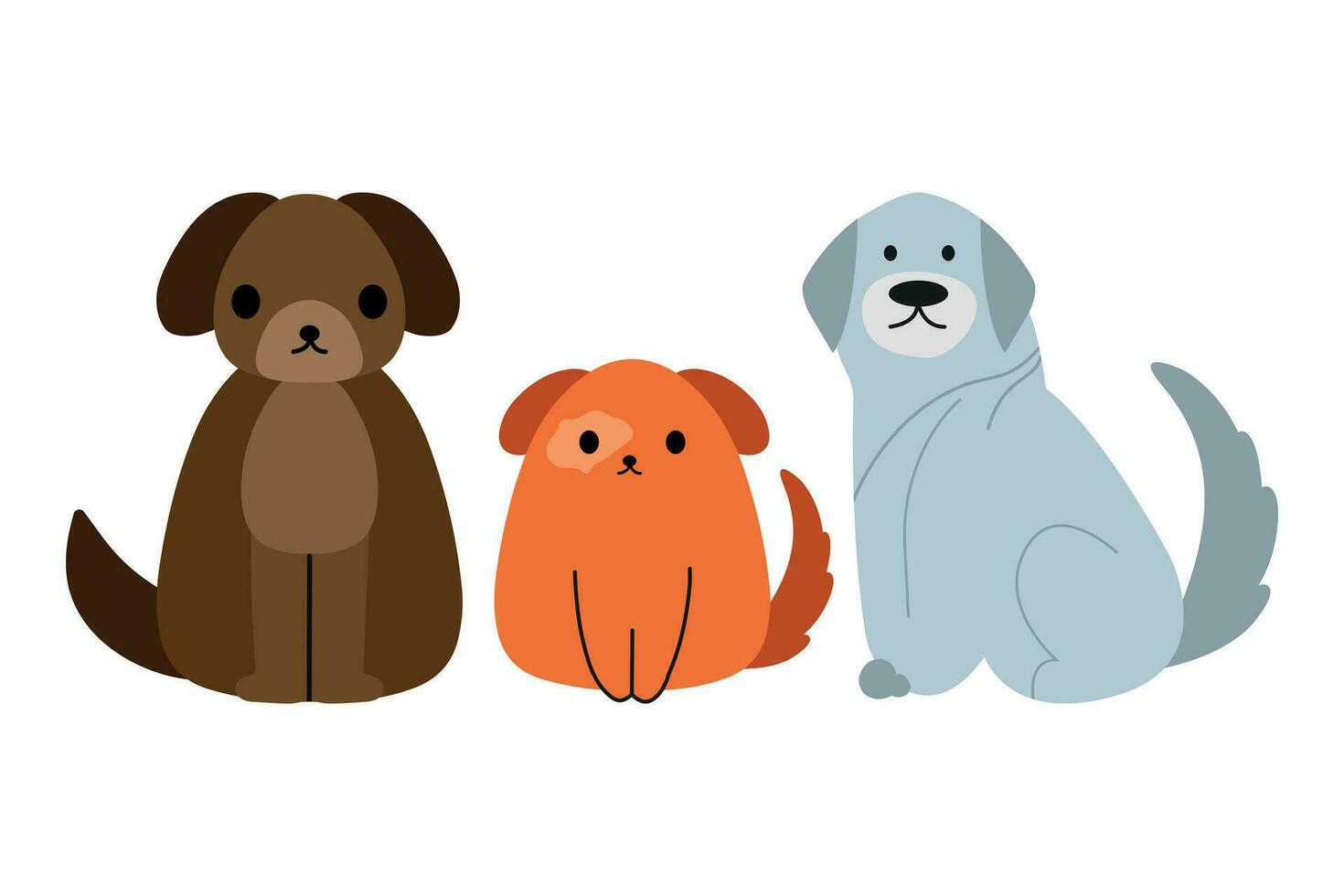 Graphic set of hand drawn illustration with cute dogs. vector