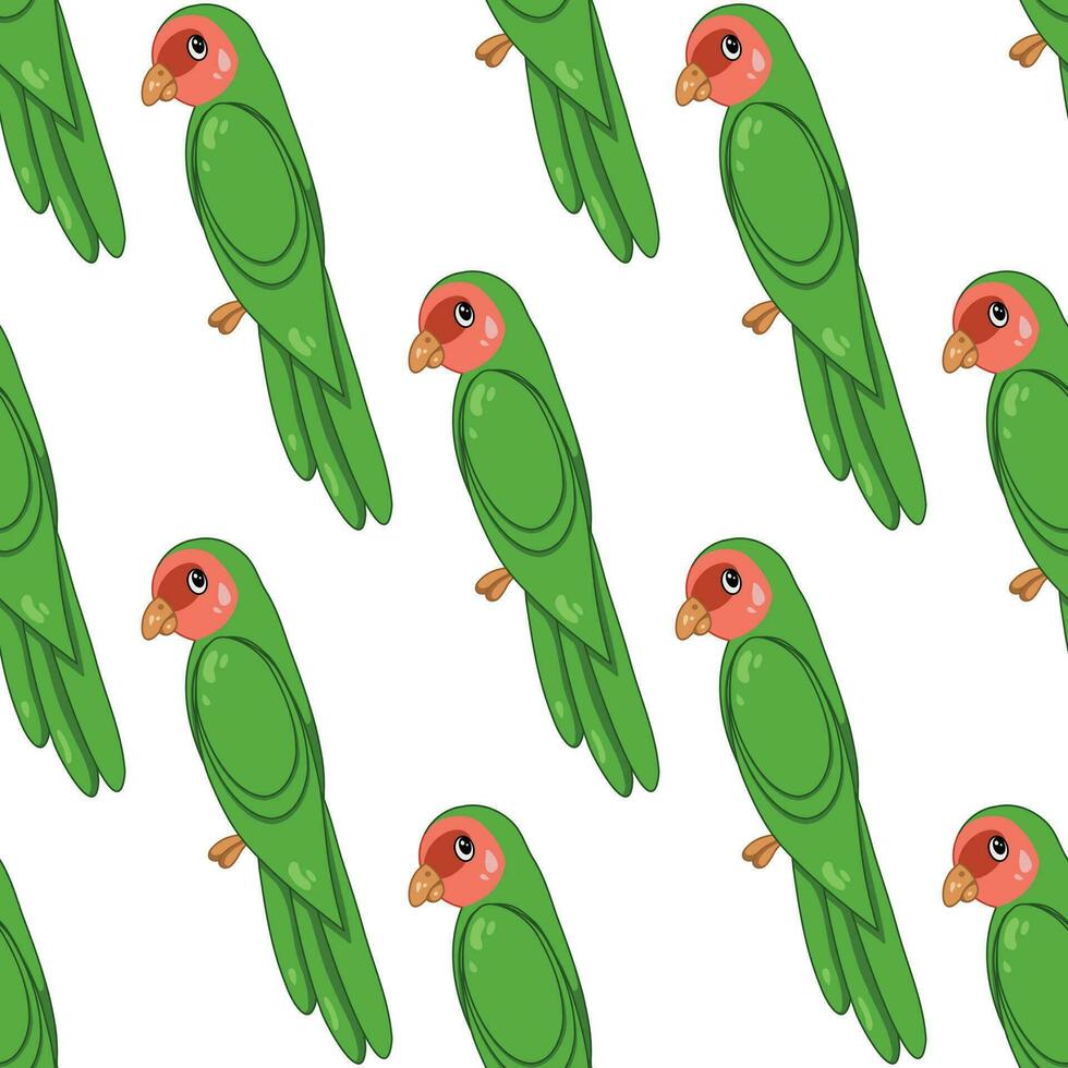 Cartoon green parrot hand drawn pattern. Flat design. vector